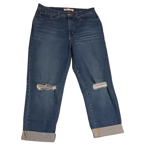 Signature Levi's Strauss Womens Cuffed Cropped Jeans Distressed Sz 12 31Wx25L - Picture 1 of 10
